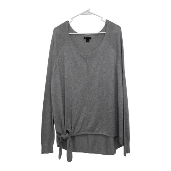 New Directions Womens Gray Tie-Front V-Neck Sweater XL Lightweight Long Sleeve - Picture 10 of 11